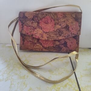 Floral Patterned Women's Bag with Gold Strap
